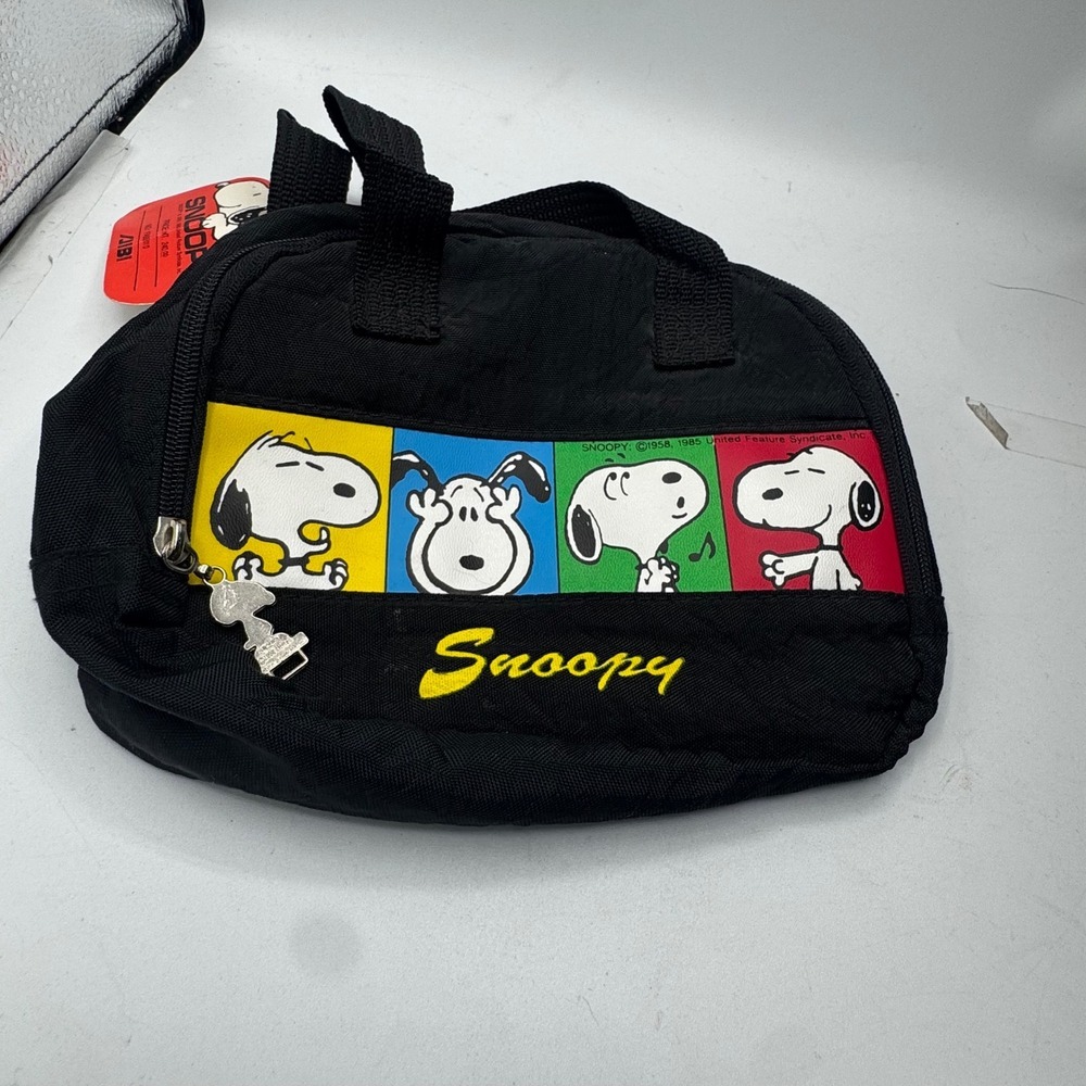 1980s Snoopy Vintage Lunch Box Handbag Cartoon Character Black Small Bag. NWT
